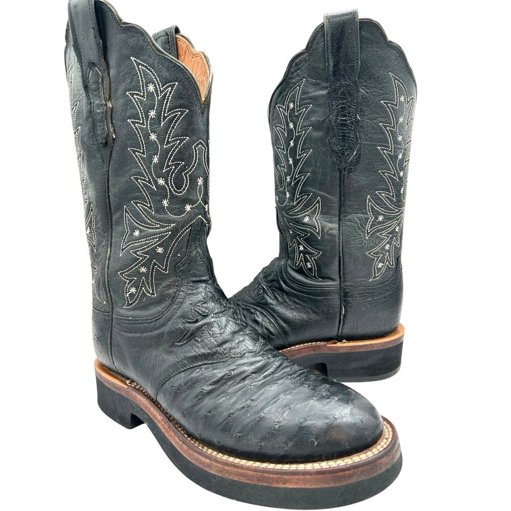 Lucchese Black Embroidered Western Heeled Boots